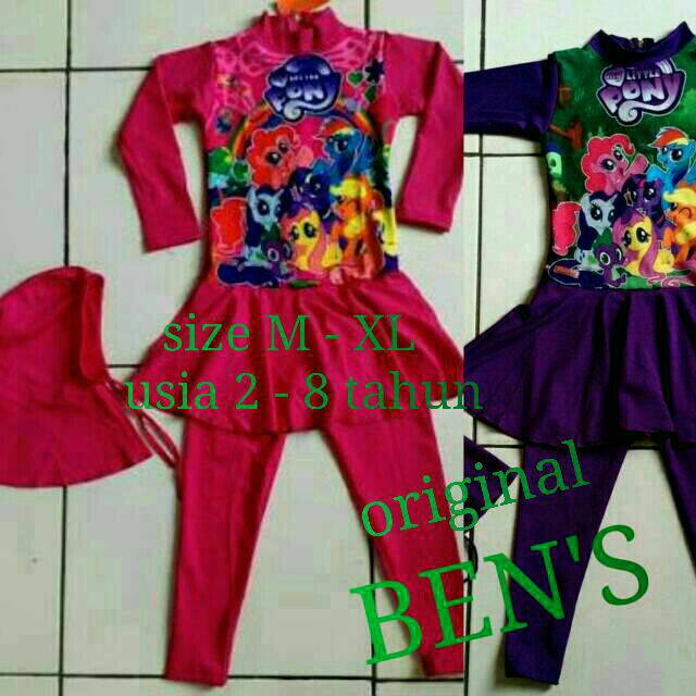 BAJU RENANG ANAK PEREMPUAN MUSLIM MUSLIMAH KUDA PONNY PINK/UNGU M-XL USIA 2-8 TAHUN