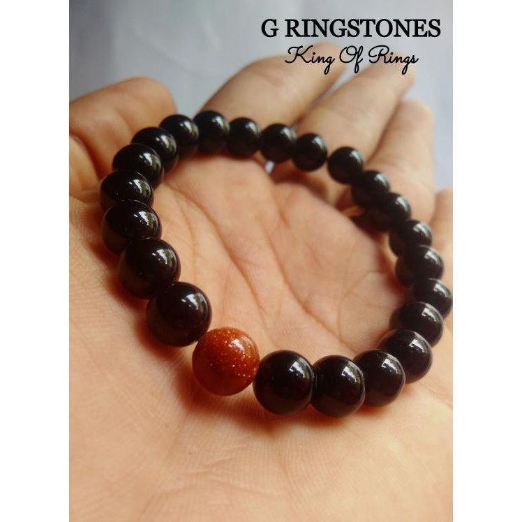 gelang batu hitam pasir emas pria wanita original