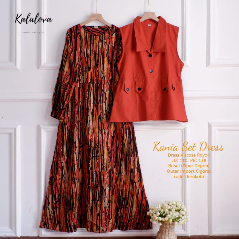 kania set dress 2in1 set one set gamis maxy dan outer
