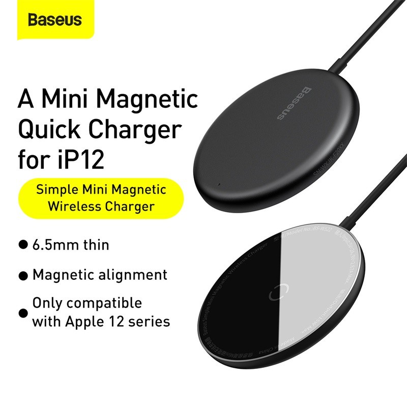 Baseus Original Simple Mini Magnetic Wireless Charger 15W iPhone 12 Pro Max Type C Casan MagSafe Ori Tipe C