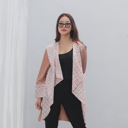 BATIK TRUSMI Outer Batik Coklat Motif Kombinasi Geometri