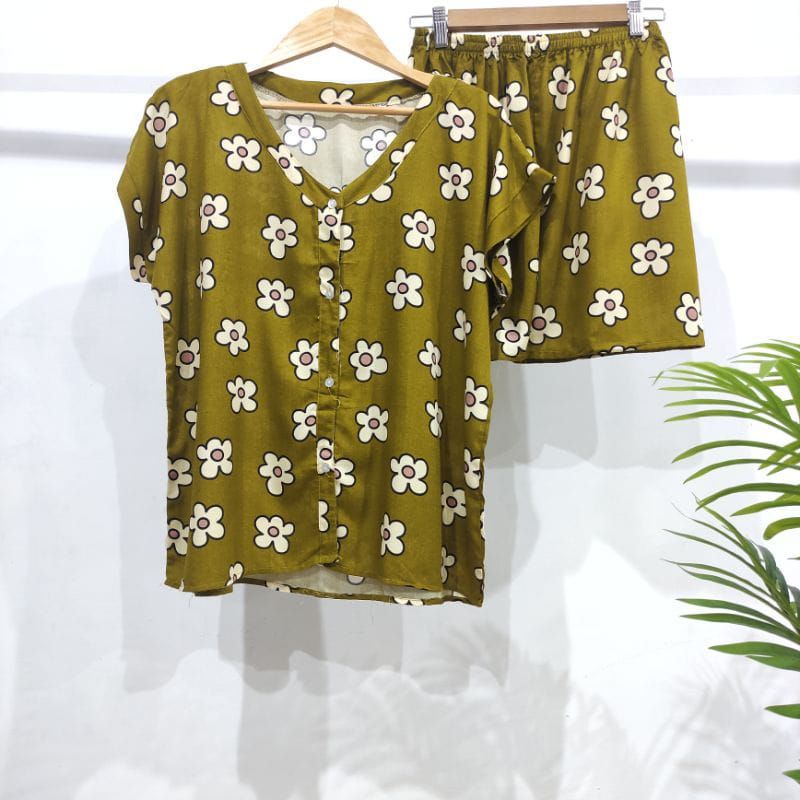 0PIYAMA KANCING PENDEK | PIYAMA BUSUI PENDEK | PIYAMA RAYON | BAJU TIDUR MURAH-KCB 32