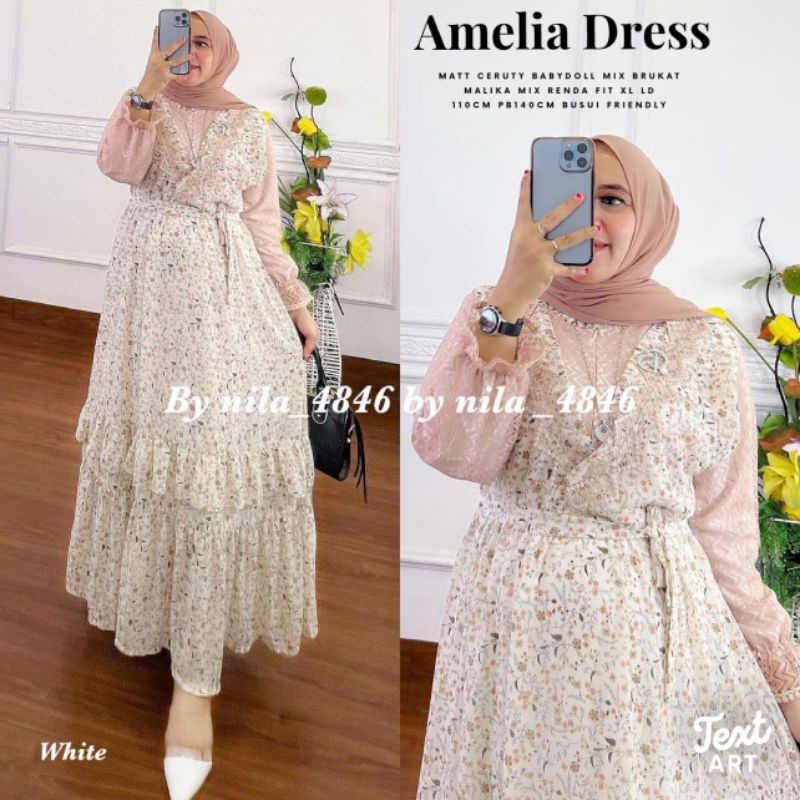 Cod Amelia dress/busana muslim/gamis lebaran/gamis murah/gamis ibu muda/gamis premium/gamis kekinian