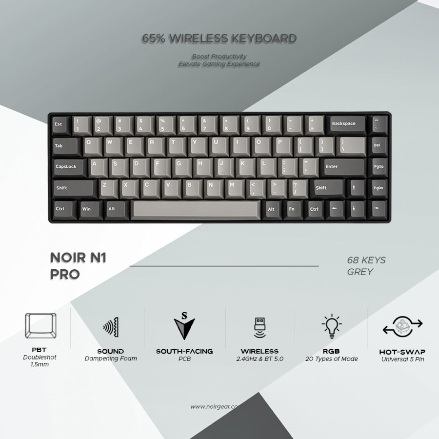 NOIR N1 Pro Grey - 65% Wireless Mechanical Keyboard