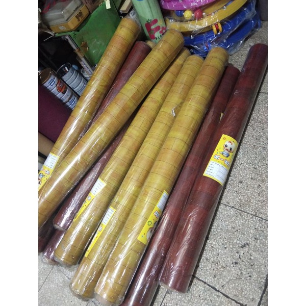 Perlak lantai vinyl 1 rol roll 15m 17m motif minimalis garis coklat serat kayu kotak biru merah