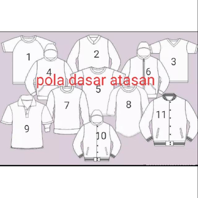 Pola dasar baju jaket sweater kaos kemeja anak dewasa setelan