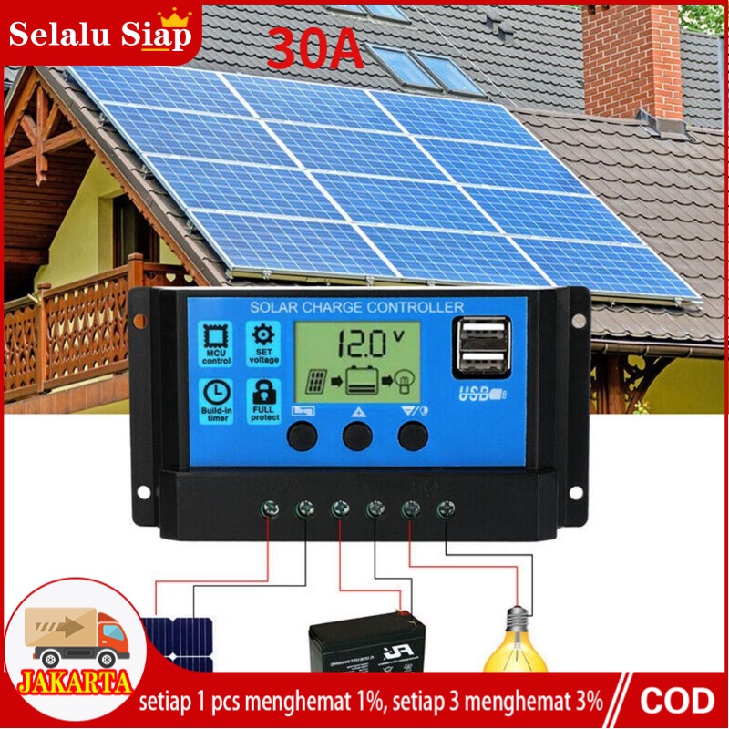 Solar Charge Controller LCD LED Display Solar PWM 12V/24V 30A  USB Panel Surya Charge