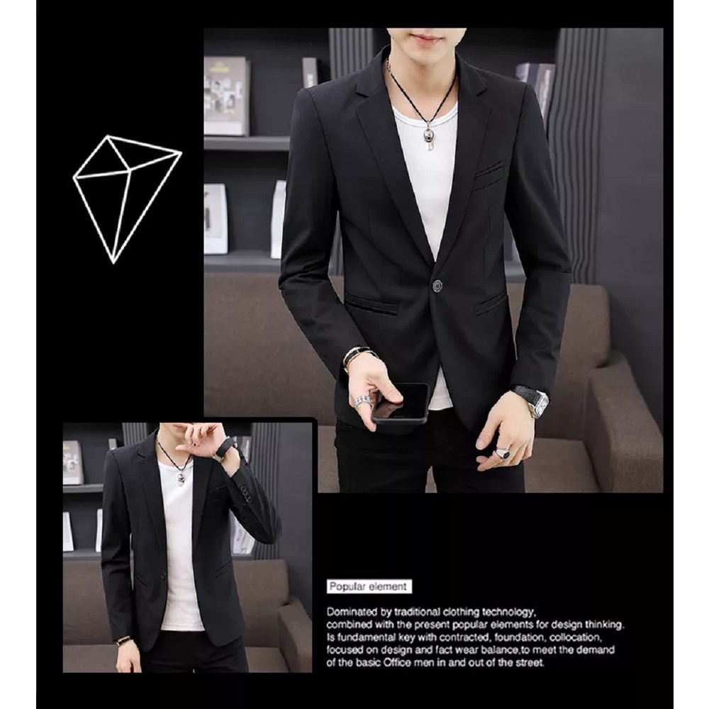 BLAZER PRIA KOREA SLIMFIT WARNA HITAM STYLISH BLACK ORI NIKAYU HIGH TWIST PREMIUM