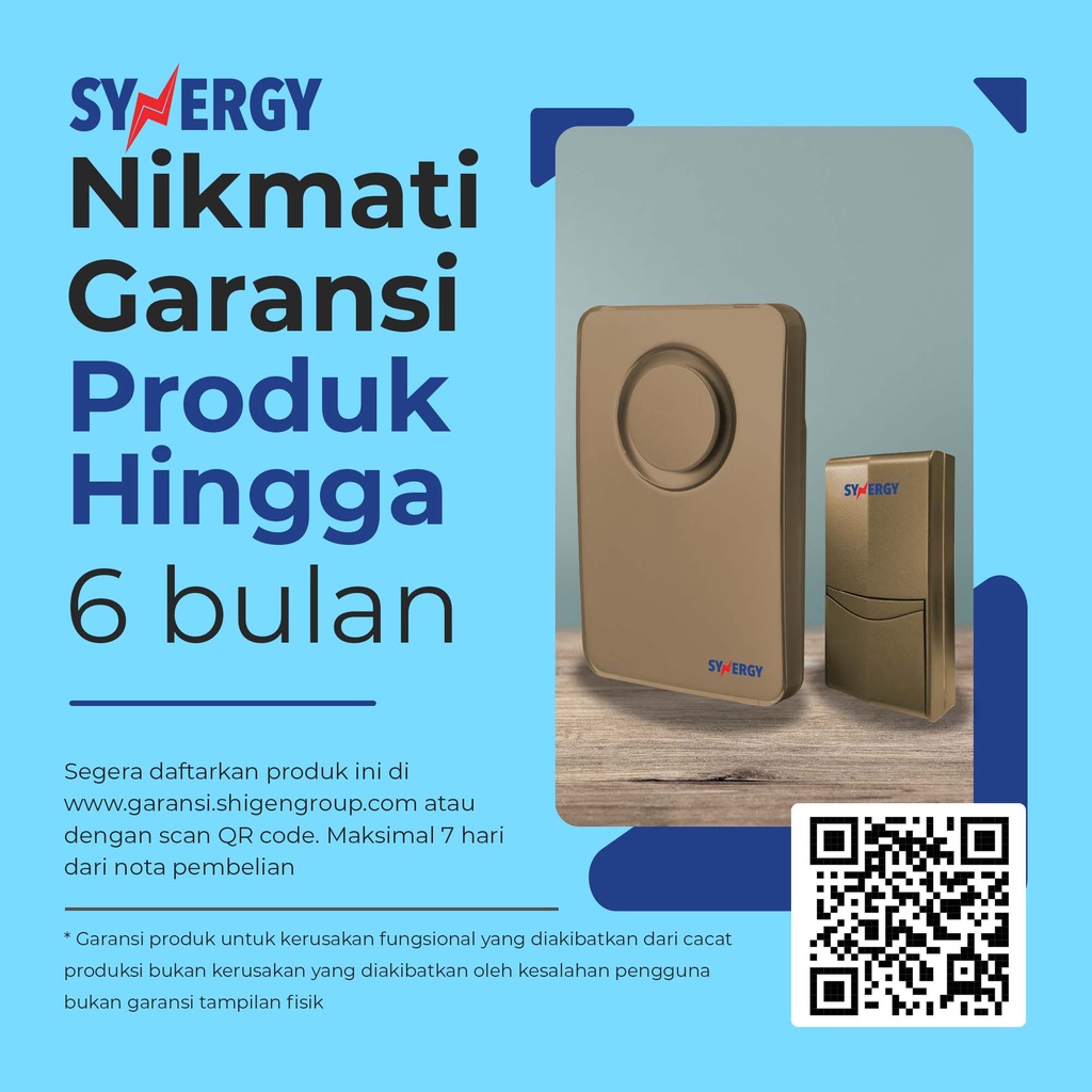 Bel Pintu/DoorBell Wireless SYNERGY by shigen Tanpa Kabel SYN-8821D/DC