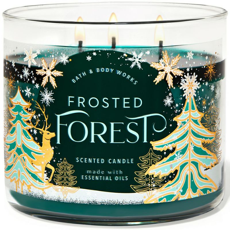 BATH AND BODY WORKS BBW FROSTED FOREST 3 WICK SCENTED CANDLE MADE WITH ESSENTIAL OILS 411 G