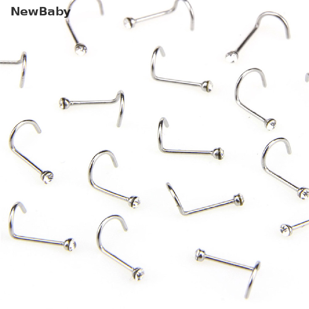 20pcs / Set Anting Tindik Hidung Bahan Stainless Steel Hias Kristal Berlian Imitasi Untuk Wanita