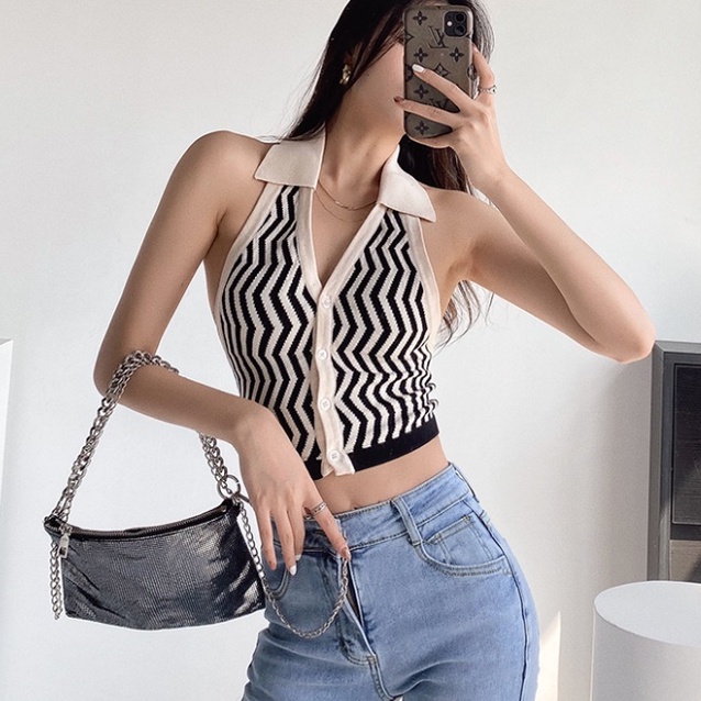 [Premium] Halter Knit Top Atasan Kerah Rajut 7234