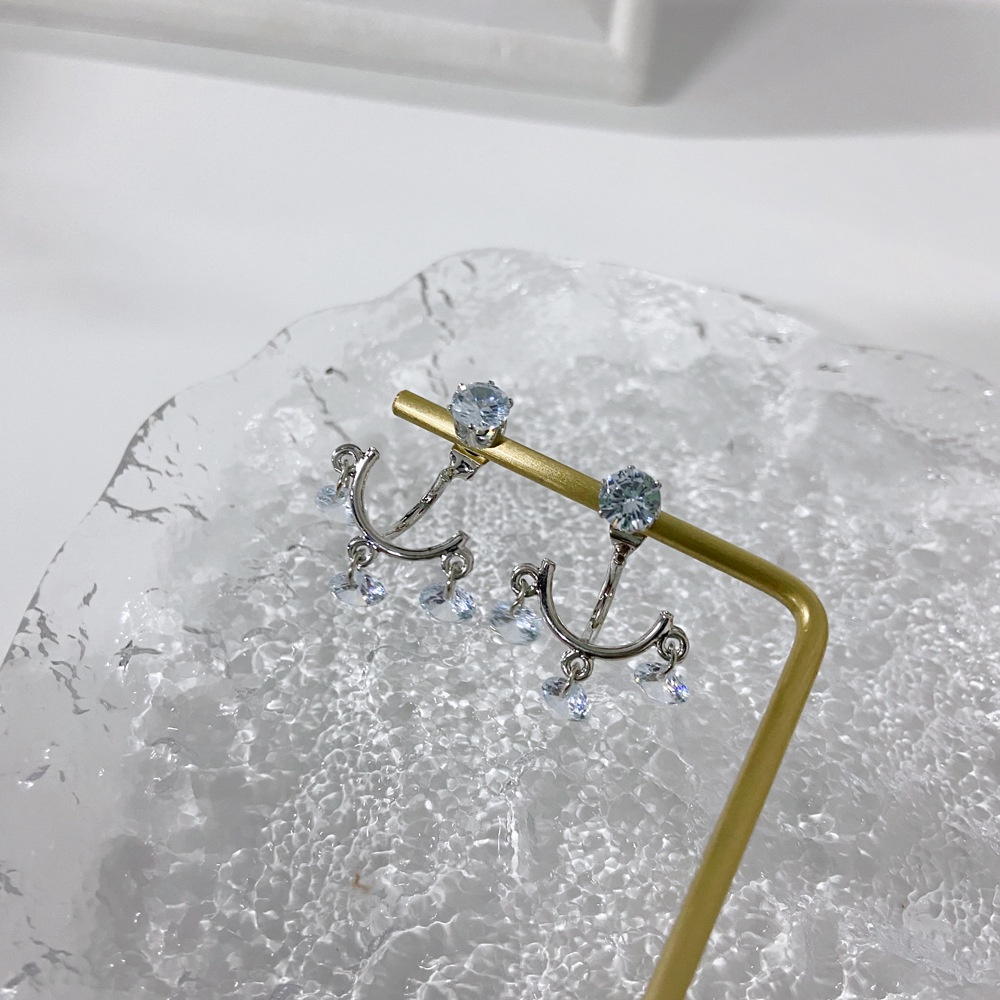 Korea Fashion Crystal Rumbai S925 Silver Pin Earrings Ins Anting Wanita Sederhana Dan Serbaguna