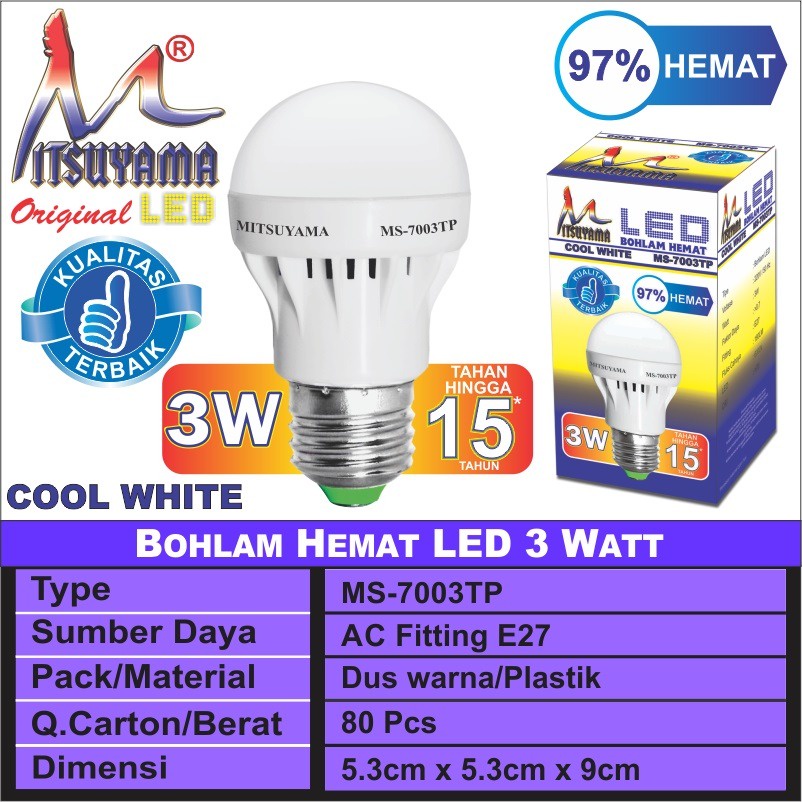 lampu bohlam led bulb murah 3w/7w/9w/12w/15w/18w mitsuyama