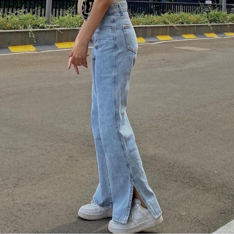 Kulot Jeans Hight Waist Premium / Kulot Jeans Belah Samping / Kulot Jeans HW Wanita {LU.01Jl22ᴱ}