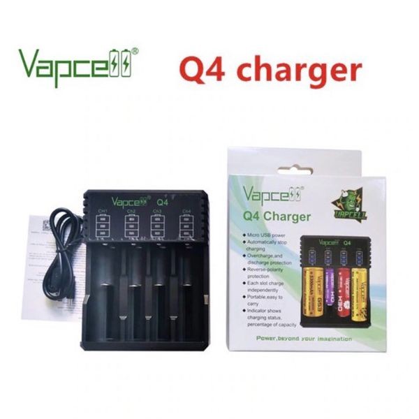 Authentic VAPCELL Q4 Battery Charger | 4 slot baterai batre li-ion lithium 18650 21700  26650 cas