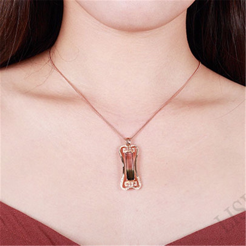 [Ready Stock]Fashion New Color Gem Seal Pendant Plated 18K Rose Gold Micro Inlaid with Diamond Necklace