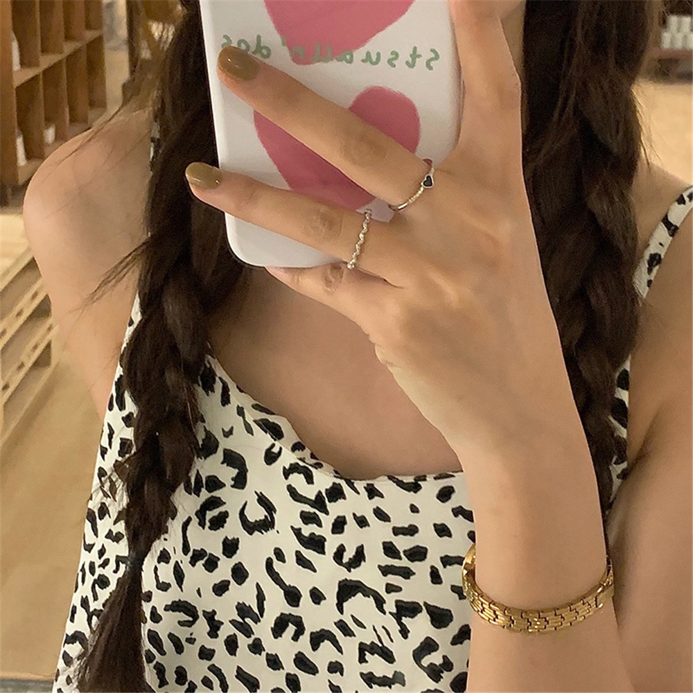 【COD Tangding】2pcs / set Cincin Jari Telunjuk Bentuk Hati Gaya Korea