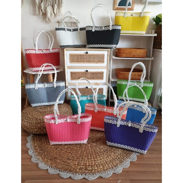 (COD) Totebag Rotan Sintetis Colourfull | Tas Wanita Rotan Full Warna | Tas Kekinian