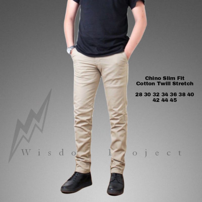 Wisdom Project Celana Chino Panjang Slimfit Cotton Stretch Original - Olive