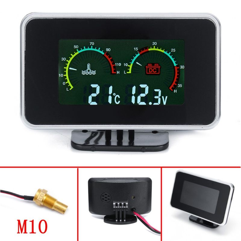 2in1 LCD Digital Pengukur Temperatur Air Voltmeter Tekanan Udara