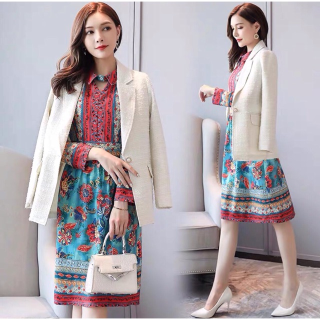 9826 SET FENISIA 2in1/setelan dress/setelan korea/setelan wanita/setelan hijab/setelan blazer/set