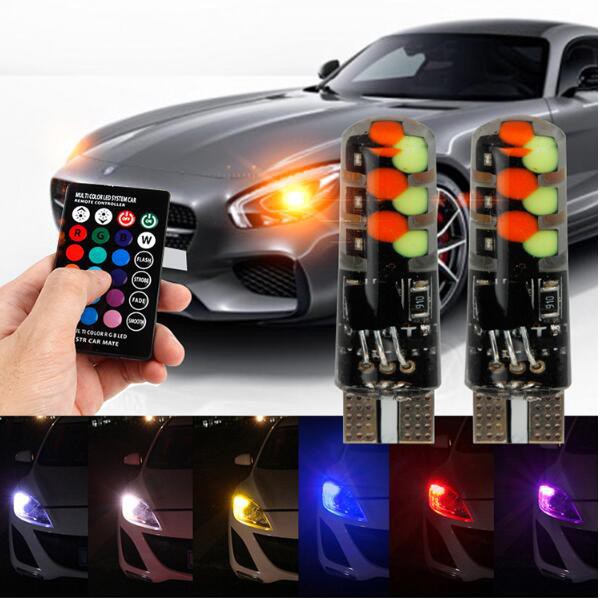 TERMURAH Lampu LED Mobil Motor T10 RGB Jelly ISI 2pcs Remote 12V Senja Sen Sein Kota Warna warni REMOT RAINBOW WARNA WARNI TAHAN LAMA WATERPROOF