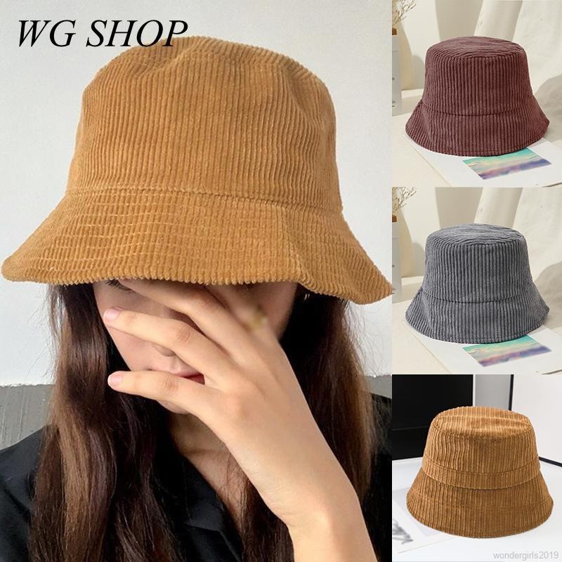 Topi Bucket Adjustable Bahan Corduroy Fleece Gaya Barat Untuk Wanita