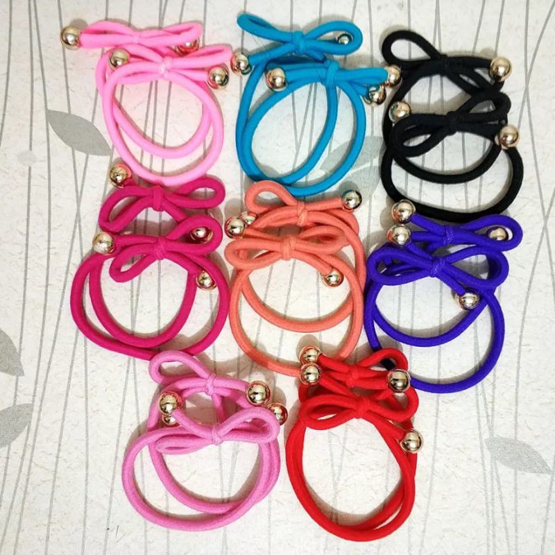 12 pcs (1 lusin) Ikat Rambut seri Simpul Pita Liontin Mote
