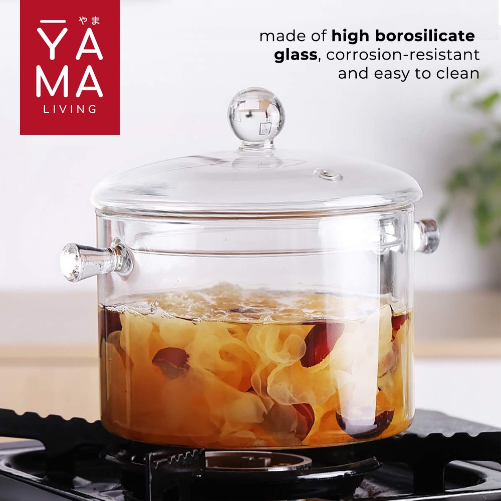 YAMA AKITA Borosilicate Glass Pot Panci Kaca Borosilikat Tahan Panas Microwave Diameter 15 cm