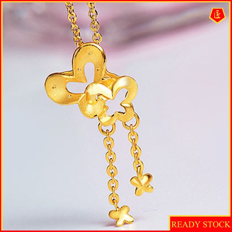 [Ready Stock]3D Gold Love of Butterfly Pendant Necklace European Coin Sandy Gold Jewelry