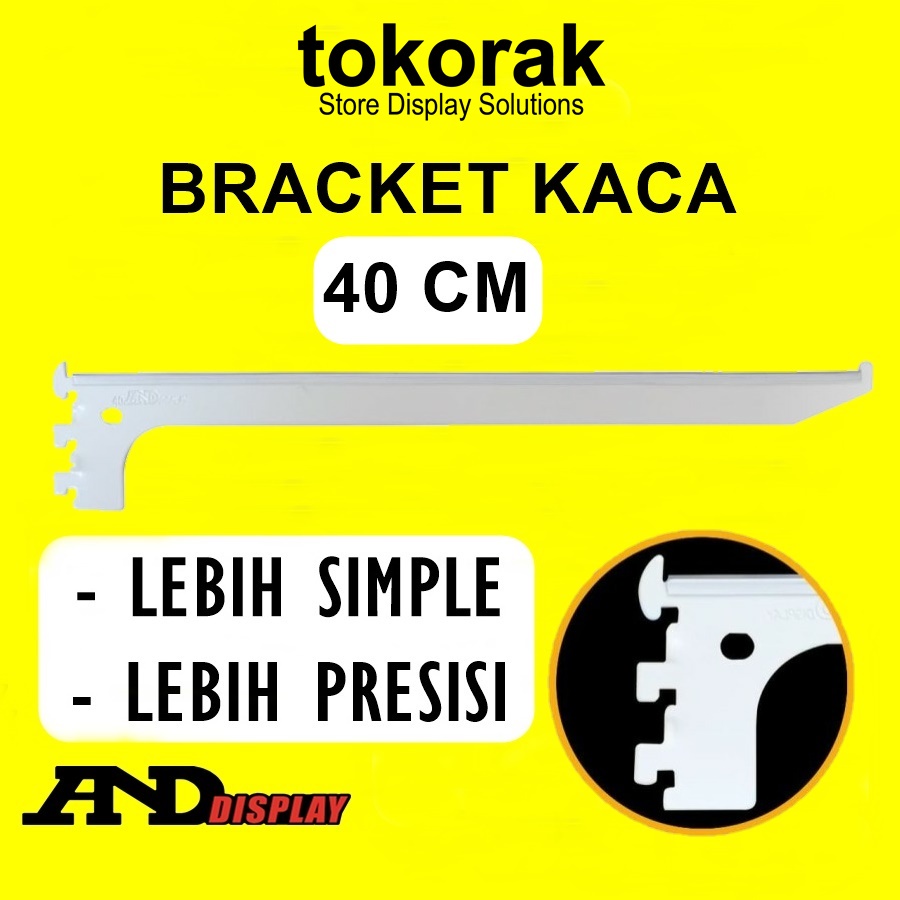 DAUN BRACKET KACA 40CM PTH NEW AMBALAN SIKU PENYANGGA RAK BRAKET ANDDISPLAY