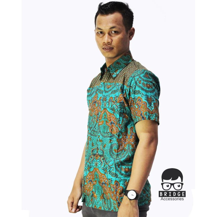 BATIK PRIA - BATIK PEKALONGAN - HEM BATIK PRIA MODERN MOTIF 041 -MURAH - Hijau Tosca- M