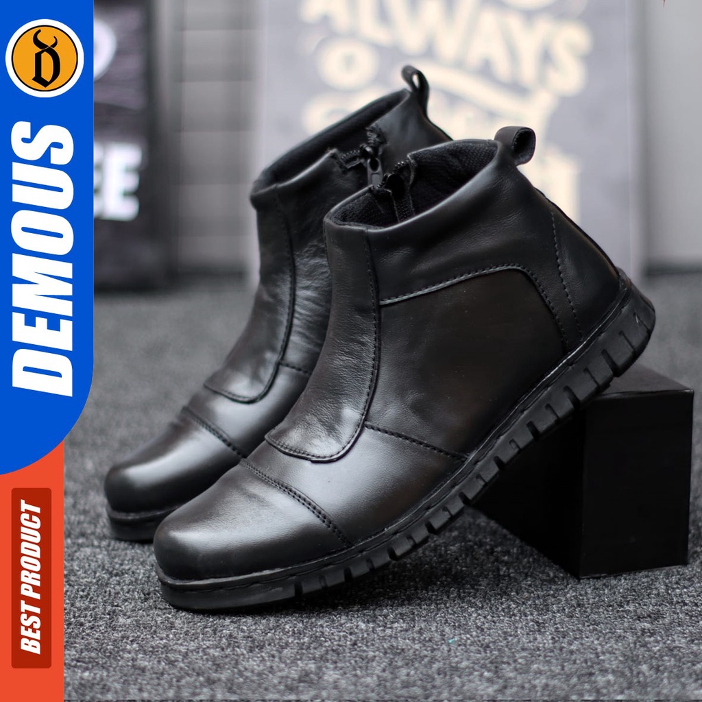 DEMOUS Prompto - Sepatu Boots Pantofel Formal Zipper Kulit Asli Kerja Pria