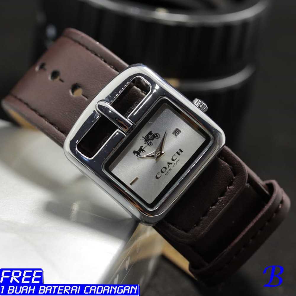 JAM TANGAN WANITA , COACH GESPER, ANALOG TIME, KULIT, FREE BATERAI CADANGAN