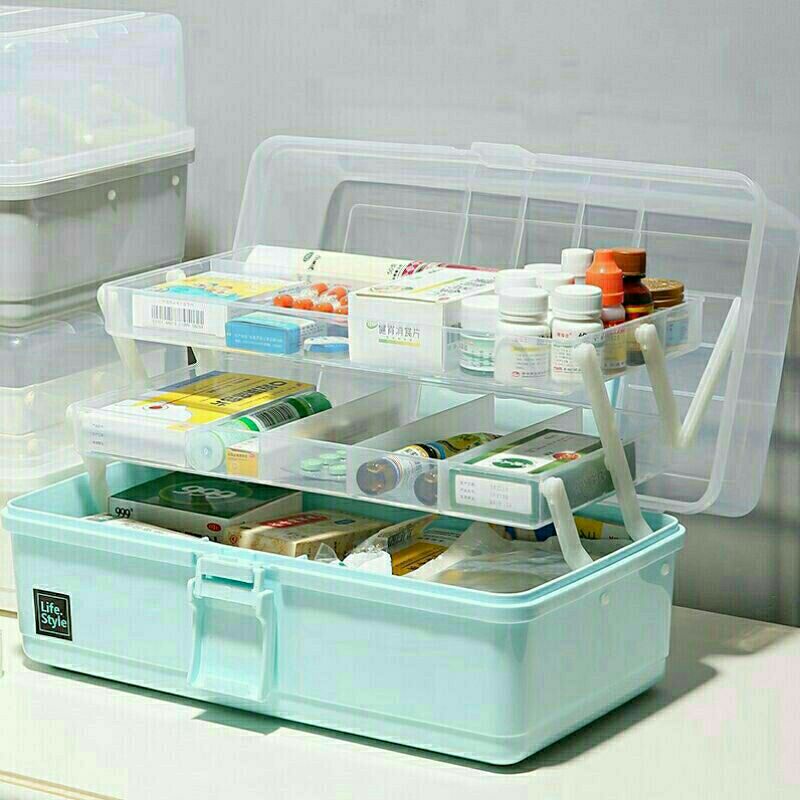 Kotak Box P3K Susun Tingkat | Tempat Obat Portable Layer Box Rias MakeUp Aksesoris Tool Tamiya Lipat
