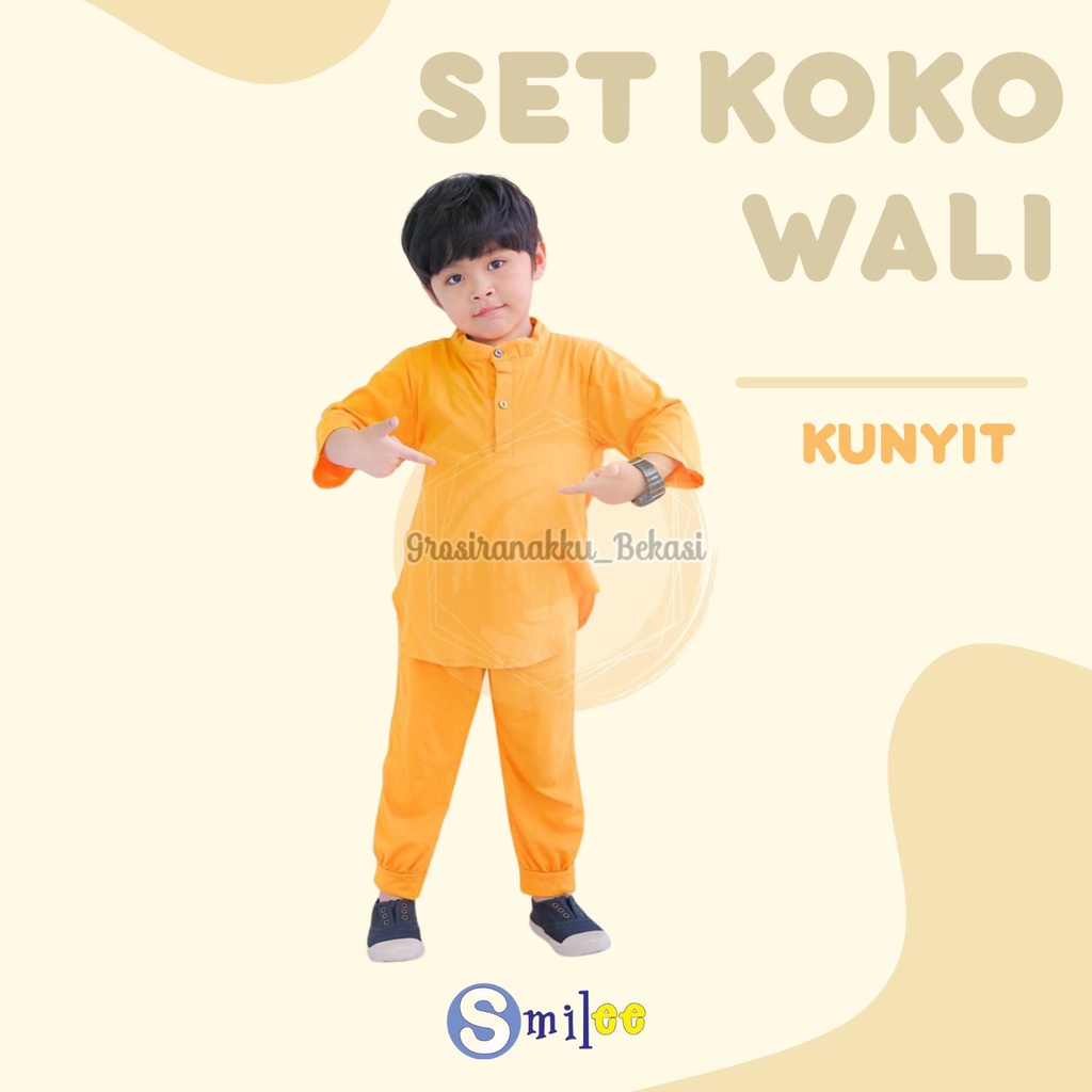 Setelan Koko Anak Kaos Wali Warna Kunyit 1-5Tahun