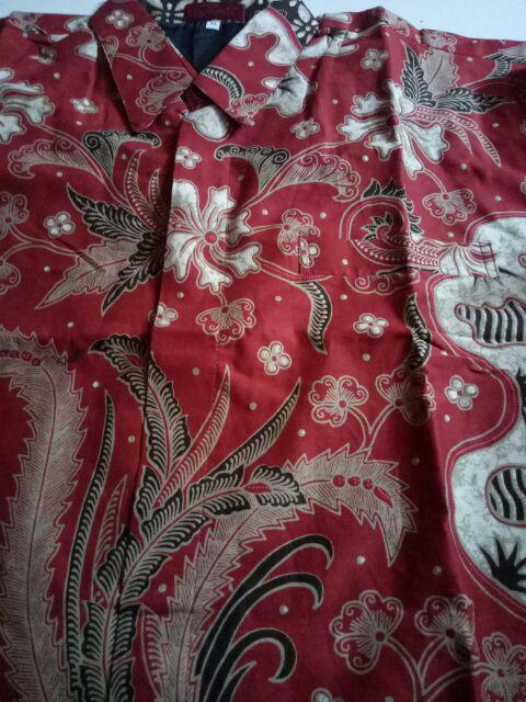 Batik Solo Sandiaga Red Kemeja Pria Katun Halus Sragenan Full Furing