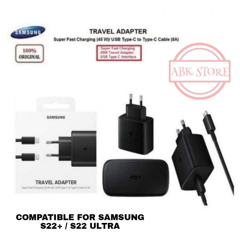 CHARGER SAMSUNG 45W GALAXY S22+ / S22 ULTRA / NOTE10+ / S22 PLUS SUPER FAST CHARGING USB TYPE-C ORIGINAL