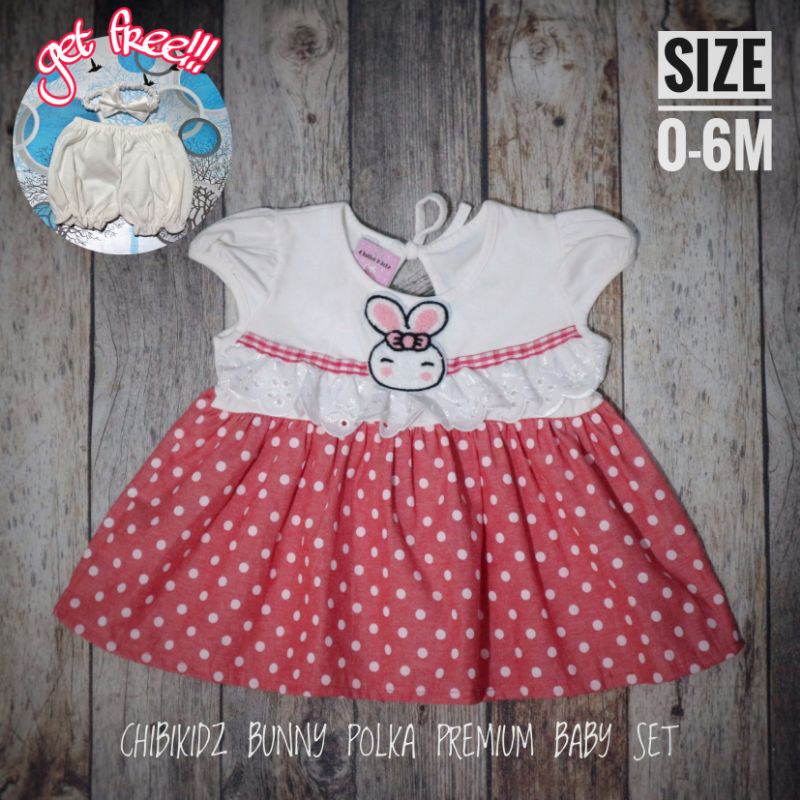 Baju Bayi New Born / Dress Bayi Chibikidz Bunny Polka Baby Set