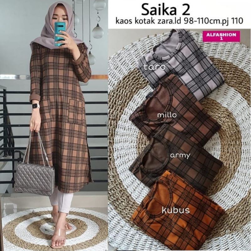 Long Tunik Kotak - Kotak