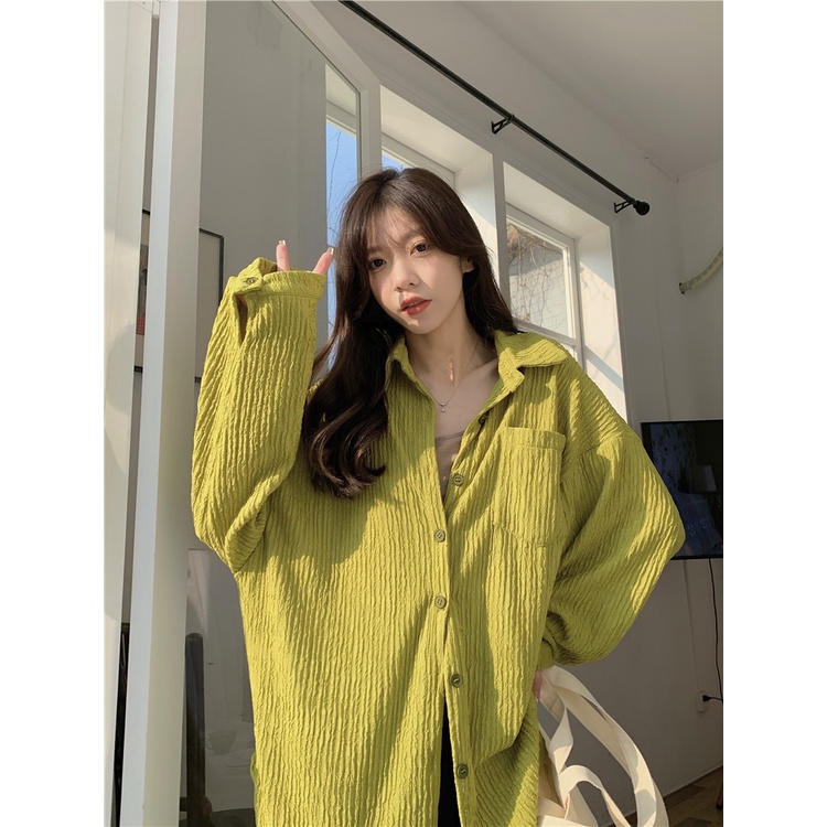 Crinkle Blouse Oversize Kemeja Terbaru Lengan Panjang Korean Style