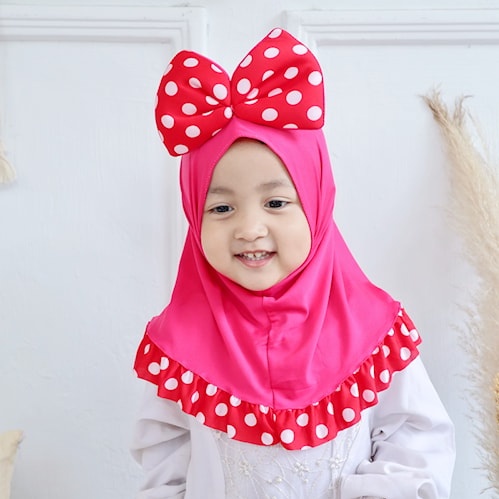 Jilbab Hijab Kerudung Anak Kecil Bayi 0-3 Tahun Mickey Pita Polkadot - Krudung Anak Perempuan Jersey