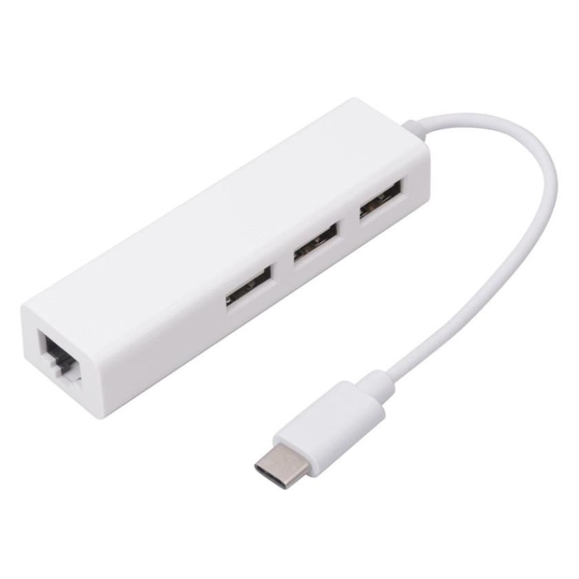 USB Type C Lan Adaptor with 3 Port USB Hub - SYZD-LAN100+U2 - White