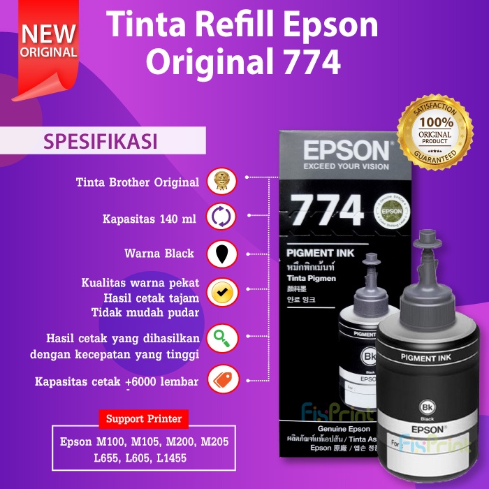 Tinta Epson T7741 Black HITAM Original T774 PRINTER M100 M200 K200