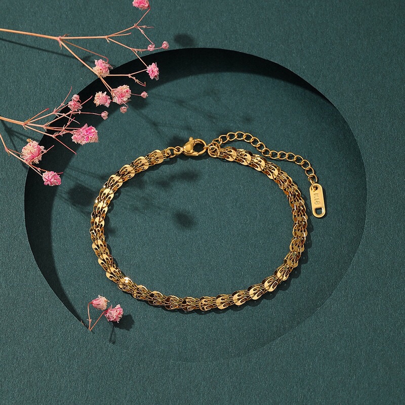 357# Gelang Wanita titanium lapis emas 18k model Rantai fashion Gold-1