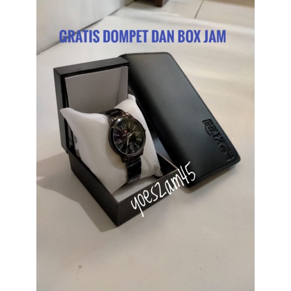 BELI JAM PRIA RANTAI HITAM GRATIS DOMPET PANJANG KULIT PREMIUM