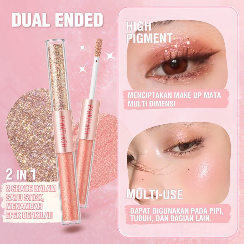 Pinkflash Double Glow 2 in 1 All Glow Liquid Eyeshadow Waterproof Eye Makeup High Pigment Lightweight 3 Colors