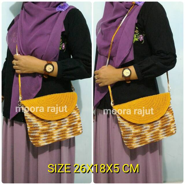 Tas rajut nilon POUCH SELEMPANG KUNING GRADASI