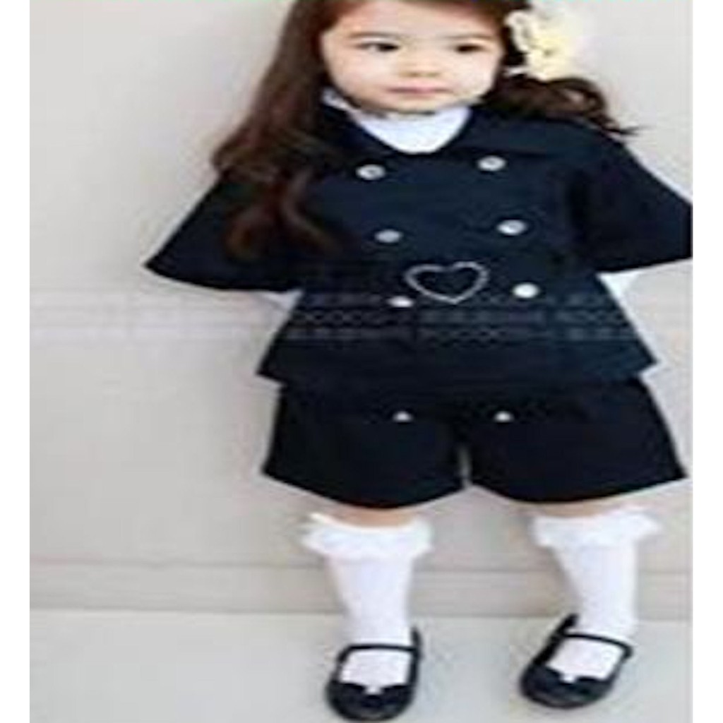 [JOYLEEN BEBE] Setelan navy Buckle Heart Stelan hitam gaya korea Baju sekolah korea Setelan formal